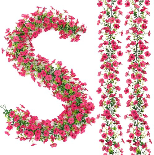 MEIVINES 2 Piezas Guirnaldas de Flores Artificiales Decoracion 1,8m Enredaderas de Flores Artificiales Guirnalda de Flores Artificiales Colgantes para Boda Arco Pared Decoración (Rojo Rosa, 2PCS)
