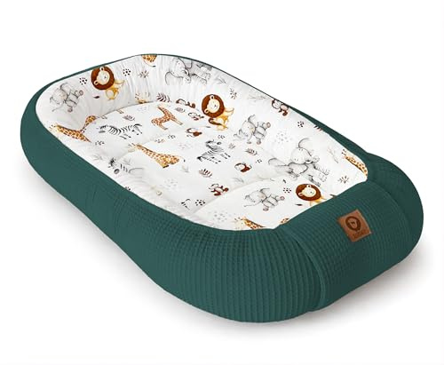 Babynestchen Neugeborene – Nestchen Baby aus Waffel Baumwolle & Baumwollstoff – Babynest für Babybett & Kinderbett – Baby Kokon Tragbar – OEKO-TEX – Zubehör für Babybett - ZOO und Flaschenfarbe