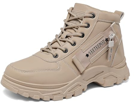 Hezeisoar Bottes Femme Confortable Antidérapantes Kaki 38 EU = 39 CN | Bottines à Lacets Classique Randonnée Trekking Montantes Chaussures