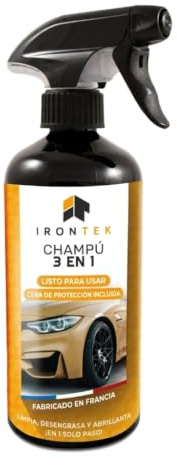 Champú Lavacoches 3 en 1 - IRONTEK - 500 ml | IT322 | pH Neutro | Limpia y Desengrasas | Cera Protectora Incluida | Fabricado en Francia