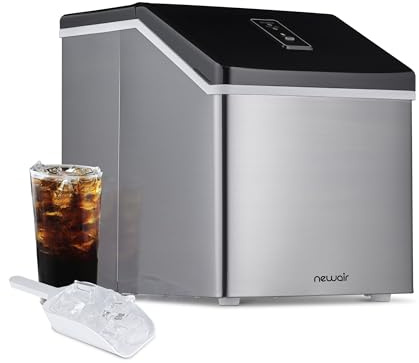 NewAir Machine à glaçons transparente de 18 kg de glace en 24 heures, design portable en acier inoxydable avec cristal pratique.