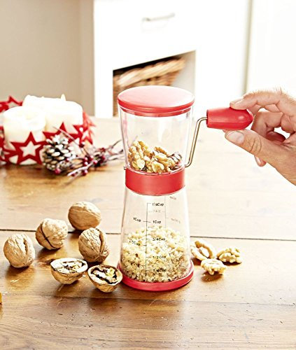 Nussmühle mit Auffangbehälter - Kunststoff/Edelstahl, Rot, ca. 15 x 8,5 x 20 cm (LxBxH)