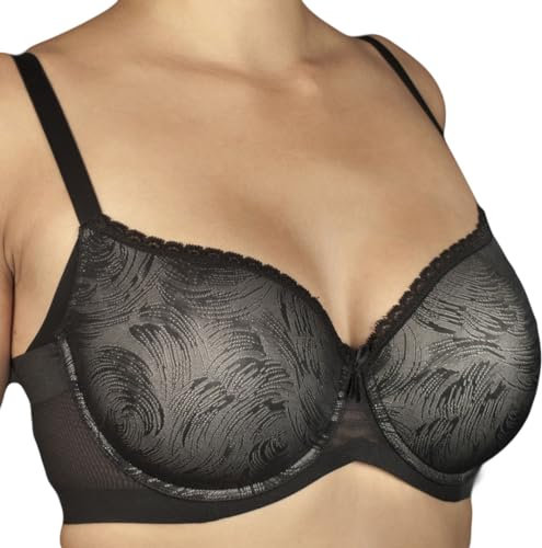 Selene, Reggiseno Donna Modellante, Fascia Alta Incrociata, con Ferretto e Coppe Imbottite Decorate, Collezione Violeta, Colore Nero, Taglia 5E