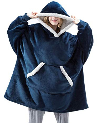 Shamdon Home Collection Sweat à Capuche Couverture Pull Capuchon Sherpa Peluche à Manches TV Plaid Couvertures Adulte Femme Homme Unisexe Bleu