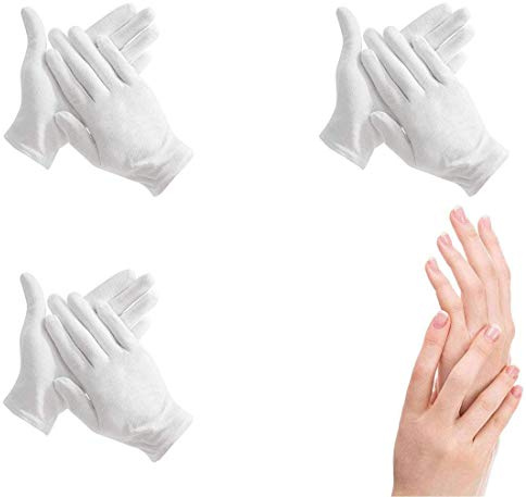 100% Cotton Gloves for Eczema,3 Pairs White Cotton Moisturizing Gloves Over Night Bedtime | Cosmetic Inspection Premium Cloth Quality | Dry Sensitive Irritated Skin Spa Therapy Secure Wristband