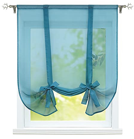 ESLIR Raffrollo mit Tunnelzug Gardinen Küche Voile Raffgardinen Transparent Bindegardine Vorhänge Uni Modern Blau BxH 60x140cm 1 Stück