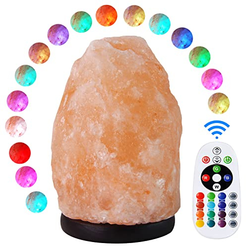 pursalt Himalayan Salt Lamp 7 Inches (5-6 Lbs) with Upgraded Remote Control, Adjustable 16 Color Changing Salt Lamp Night Light, Natural Crystal Pink Large USB Salt Rock Lamp for Home Decor