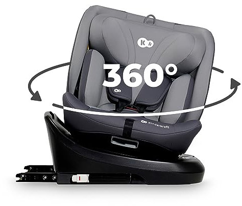 Kinderkraft I-GROW Kindersitz 0-36 kg, I-SIZE 40-150 cm, 360 grad drehbar, Kinderautositz mit Isofix station, FWF und RWF, Verstellbare Kopfstütze/Rückenlehne mit Liegeposition, Grau