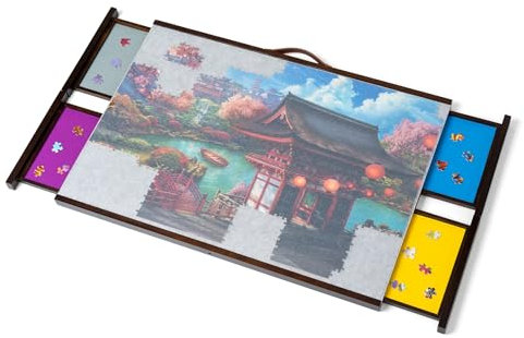 Tektalk integrierte Schubladengriffe und Kantendesign, tragbares Puzzlebrett mit PU-Griff, hölzerner Puzzletisch mit handlosen Schubladen und PP-Abdeckung, für 1000-teilige Puzzles