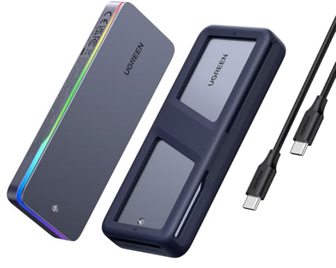 UGREEN M.2 NVMe SATA SSD Gehäuse 20 Gbps mit RGB | USB C 3.2 Gen 2x2 M.2 Gehäuse für M Key/B+M Key in 2230/2242/2260/2280, kompatibel mit MacBook 2024 M4, HP 14pro, iPhone 17