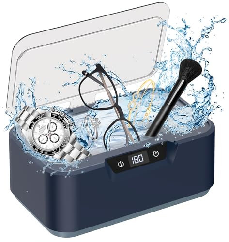 Klivvio Ultrasonic Jewelry Cleaner, 48Khz Professional Portable Ultrasonic Cleaner with Digital Timer for Eyeglasses, Ring, Watch Strap, Retainer, Dentures, Coins, Razor