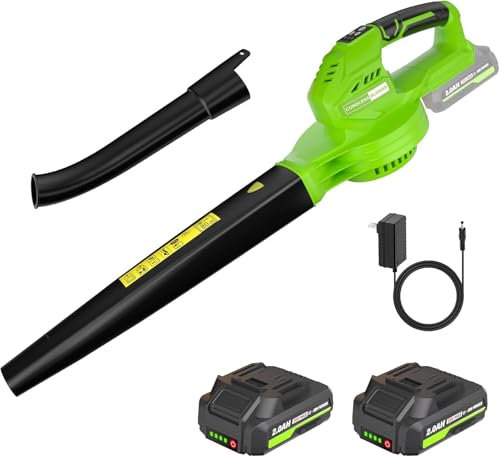 Leaf Blower Cordless, 20V Cordless Leaf Blower with 2 x 2.0 Ah Battery, Electric Leaf blowers for Lawn Care, 3 Speed Mode,only 3.4Lb Lightweight Battery Powered blowers for Patio, Garden Cleaning