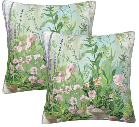AUBKFELD Springtime Herb Garden Printed Cushion Covers 50x50 CM Set of 2 - Square Plush Pillow Cases Pillowcases for Sofa Bed Couch Home Office Car Decor