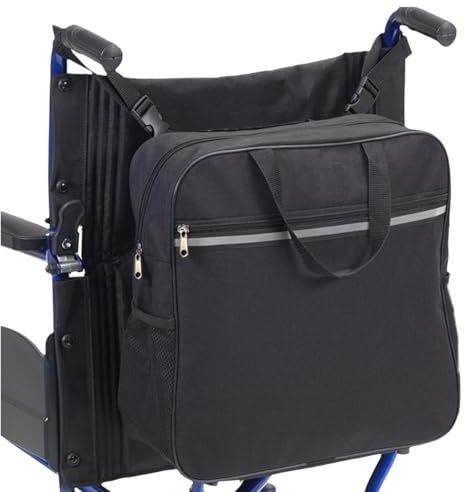 WIYETY Borsa posteriore per sedia a rotelle, impermeabile, grande borsa per sedia a rotelle, con strisce riflettenti, per sedie a rotelle, colore nero, 37 x 14 x 37 cm