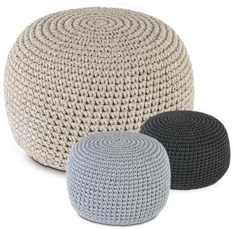 Amago home Bodenkissen Pouf Ø55 H37 Mohair Sitzhocker Sitzpouf waschbar nachfüllbar Farbe beige - weiß
