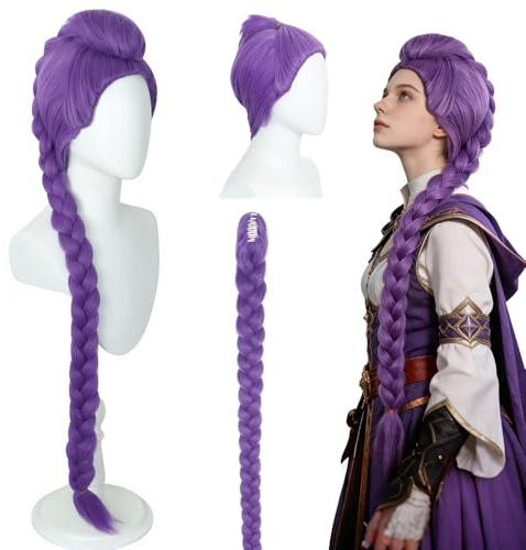 SGZIOO Peluca Ru-Mi, Larga Morada Peluca Kpop, Cosplay Anime, Trenzas Moradas Accesorios Realistas Para Halloween, Fiestas y Carnaval