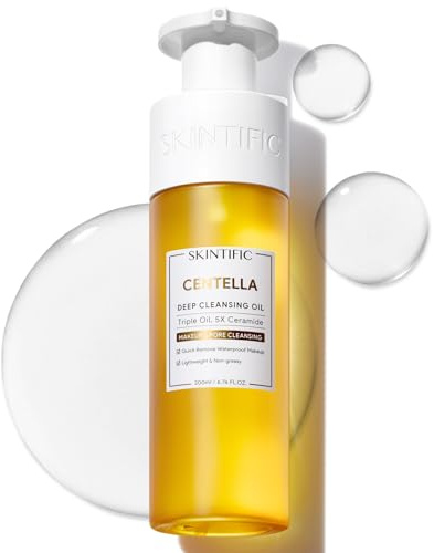 Centella Deep Cleansing Oil, Hydrating Makeup Remover for Waterproof Makeup & Sunscreen, Microemulsion Oil Cleanser with Jojoba & Camellia, 5X Ceramides for Sensitive Skin, Pore Cleansing – 6.76fl oz