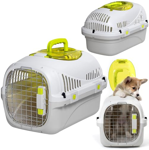 Peluvio Safy Transportín para Perro Pequeño Rígido para Coche, Seguro, Ventilado, Puerta Metálica, Tapa Superior, Rejilla Extraíble, Cuenco, Doble Cierre, Asa Plegable, Fácil de Limpiar, hasta 5 kg