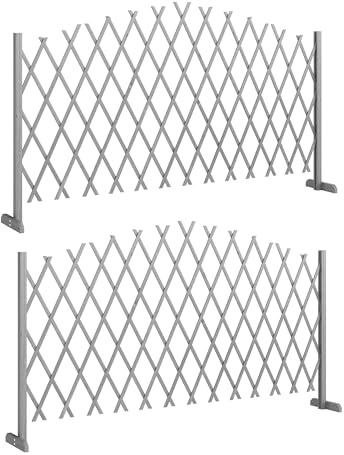 Outsunny 2 Pack Expanding Fence Panels, Wooden Freestanding Garden Fence with Adjustable Length, Stable Feet, Expandable Trellis Fencing for Indoor Outdoor Patio, 180 x 30 x 103cm, Dark Grey