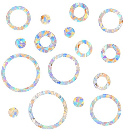 48 Stück Prisma Vogelschutz Fenster, Rund PVC Suncatcher Sticker | Prismen Fensteraufkleber, Vogelschutz Regenbogen Fenstersticker für Glasfenster und -türen