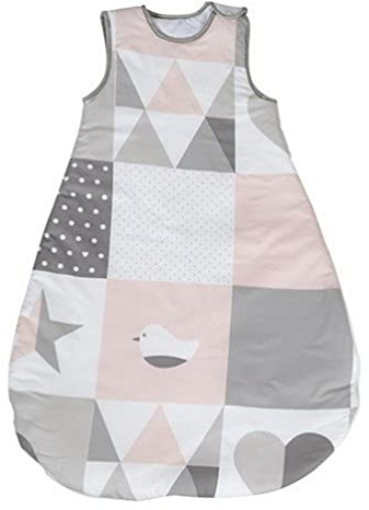 roba sovsäck 90 cm glad patch - babys sovsäck helårsbruk för sommar & vinter - av andningsbar bomull - rosa/grå
