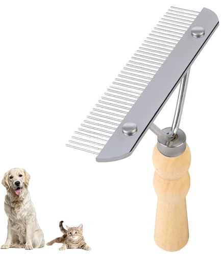 Undercoat Grooming Rake with Anti-Slip Wooden Handle, Steel Comb for Medium & Large Pets