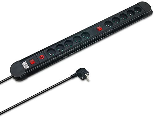 WAYTEX 52153 Multiprise Parasurtenseur 10 Prises avec 2 interrupteurs et câble 1,50m