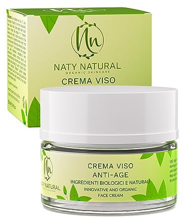 NATY NATURAL Crema Viso Vegana Bio Idratante Antirughe, 11 Principi Attivi Acido Ialuronico Aloe Vera, Giorno e Notte, Donna e Uomo Antiage Made In Italy