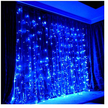 JnDee Blue LED Curtain Lights 2m x 2m, 200 LEDs 20 Drops, 8 Modes Memory Function, Clear Wire, UK Plug, Low Voltage, Waterproof Indoor Outdoor Window Backdrop Party Decorations