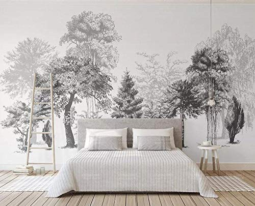 papier peint panoramique 3d tapisserie photo murales papier peint intissé poster geant décor mural moderne Trompe Loeil 350x245cm Arbre de ligne noir et blanc