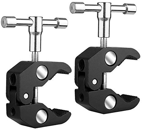 SLOW DOLPHIN Photography Super Clamp w/1/4'' and 3/8'' Thread Clip for DSLR,Cameras, Light Stand , Rods,Lights, Umbrellas, Hooks, Shelves, Cross Bars (2PCS)