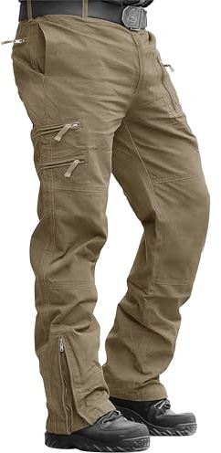 MAGCOMSEN Herr arbetsbyxor bomullsbyxor utomhus camping vandring lös passform 30-40, Khaki, 38