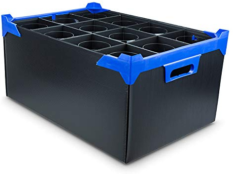 Caterbox Large Red Wine Glass Storage Box with Lid - 260mm High (15 Cells + Lid) Heavy Duty Glassware Storage Crates (1)