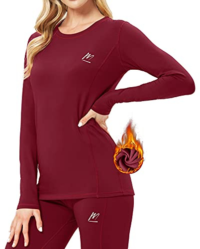 MeetHoo Thermounterwäsche Damen, Funktionsunterwäsche Set Funktionswäsche Thermoaktiv Thermowäsche Base Layer Skiunterwäsche Skifahren Laufen, Weinrot, S
