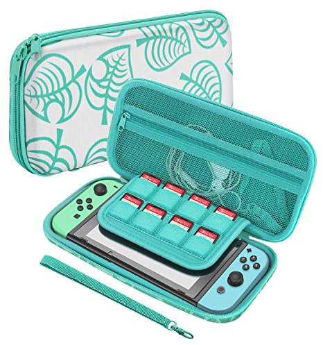 TNP Travel Case for Nintendo Switch New Horizon Animal Leaf Crossing Portable Carry Hard Shell EVA Material Pouch Traveler Deluxe Cover for Switch Console, Joy Con Controller, Game Card Holders