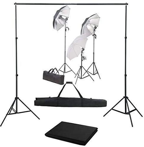 vidaXL Kit de Estudio Fotográfico, Kit con Set de Luces y Fondo, Lámparas para Fotografía, Kit de Iluminación Soportes y Telón de Fondo