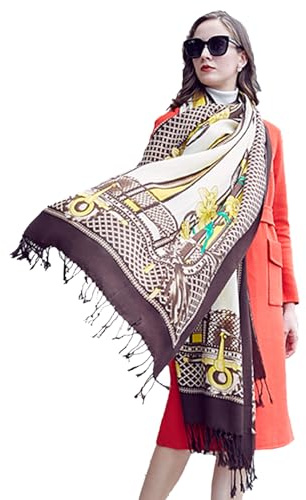 DANA XU Pashmina-Decke aus 100 % Merinowolle, Reiseschal, Kaschmir-Wickeltuch für Damen, Herbst, Winter, Übergröße, Blumendesign