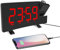 ThreeH Réveil à Projection avec Chargeur Téléphone USB Radio-réveil avec 2 Sons d'alarme/4 Gradateurs/Rotation à 180°/Grand écran LED 5,5 Rouge