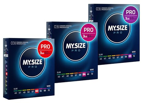 MY.SIZE PRO Elite Kondome, Größe 5,6,7-60,64,69 mm, 3x3 Stück – Extra reines Vytex-Latex, leicht zu öffnen