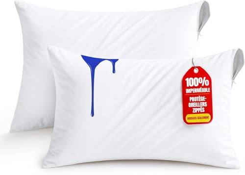Utopia Bedding Protector de Almohada Impermeable 40x70 cm (Juego de 2) con Cremallera, Funda Almohada Certificado Oeko-Tex