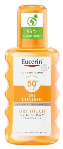 Eucerin Oil Control Sun Transparent SPF 50+ 200 ml, Solskyddsspray 50+ Spray med UVA/UVB-filter, solskydd 50+ glansspray för fet aknehud