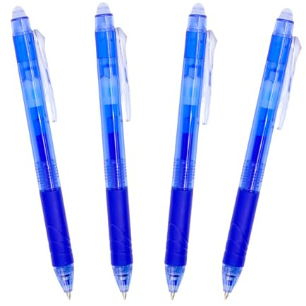 Raylu Paper® 4-pack med indragbara raderbara kulspetspennor med hybridgelbläck, blått och 0,7 mm linjerat (4 blå)