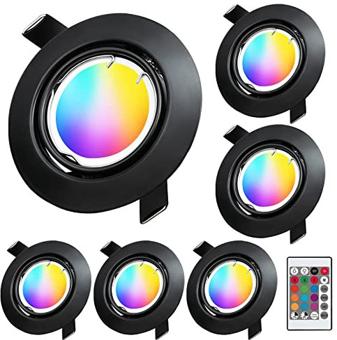 KYOTECH LED Recessed Spotlight Adjustable RGB+Warm White 3000K Dimmable 5W Ceiling Spotlight Matt Black 400LM Colour Changing Living Room Kitchen with Remote Control Pack of 6