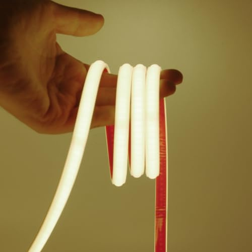 XUNATA Tira de LED COB 220V con Cinta Adhesiva, Alto Brillo 240 LED/m, IP65 Impermeable, Corte de 10cm, Luz de Cuerda Flexible con Alimentación (Blanco Natural, 2m)