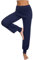 Terecey Yogahose Damen Lang mit Rock Freizeithose Baumwolle Jogginghose Hohe Taille Pumphose Haremhose für Yoga Pilates Tanzen Joggen Blau XL