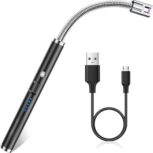 AREVERA USB Electric Rechargeable Candle Lighter, Windproof Flameless Arc Lighter with LED Battery Display & Safety Protector Button for Home kitchen Candles Gas Stove Camping Barbecue,Black