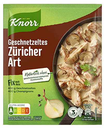 Knorr Fix Würzmischung Geschnetzeltes Züricher Art für ein leckeres Geschnetzeltes Rezept ohne geschmacksverstärkende Zusatzstoffe 54 g 1 Stück