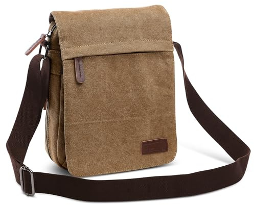 DORRISO Hombres Bolso de Bandolera Moda Lona Pequeña Bolsa de Hombro Ligero Viaje Escolares Campamentos Trabajo Bolsos Durable Viaje Hombres Messenger Bag Marrón