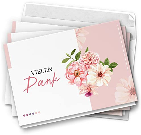 10 Dankeskarten mit Umschlag - Motiv Modern Flower Blumen - moderne Klappkarten Danksagungen, Danke sagen, bedanken, Dankeschön Karten