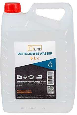 D.LINE Destilliertes Wasser, 5 Liter, Entmineralisiert | Nach Vorschrift VDE 0510, Nach DIN 43530